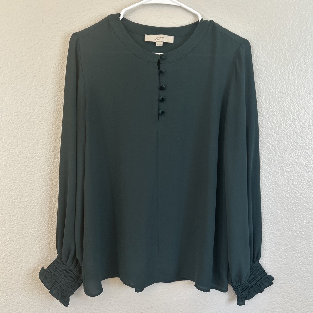 Loft Women's Holiday Blouse Size XL Work Office Business Chiffon Ruffle Sleeve